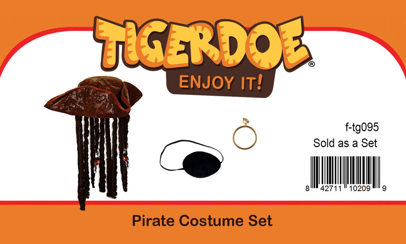 [Australia] - Pirate Hat with Dreadlocks - Tricorn Pirate Hat - Caribbean Pirate Hat - Pirate Costume Accessories (3 Pc Set) Tigerdoe 