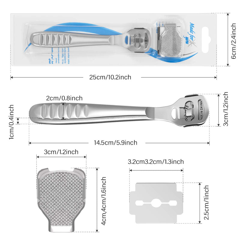 [Australia] - 24 Pieces in Total, 2 Callus Shaver Sets Include 20 Replacement Slices 2 Callus Shavers and 2 Foot File Heads Foot Care Tools Steel Handle Hard Skin Remover for Hand Feet (Grooved Handle) 