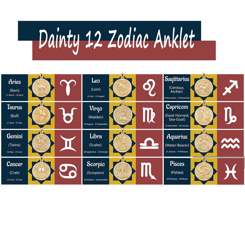 [Australia] - Zodiac Constellation Ankle Bracelet Zodiac Sign Disc Anklet 14K Real Gold Plated for Women Beach Foot Jewelry Aquarius(Jan.20—Feb.18) 