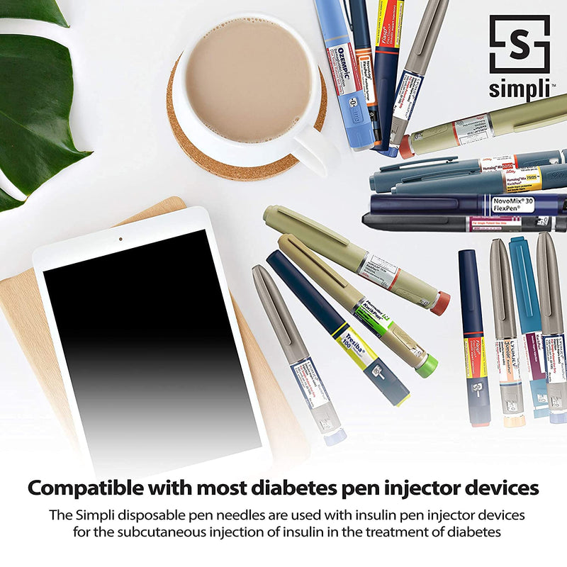 [Australia] - SIMPLI Insulin Pen Needles for at-Home Insulin Injections, Compatible with Most Diabetes Pens and Injection Devices, Size: Micro 4mm (5/32”) x 32G, 90 Count 