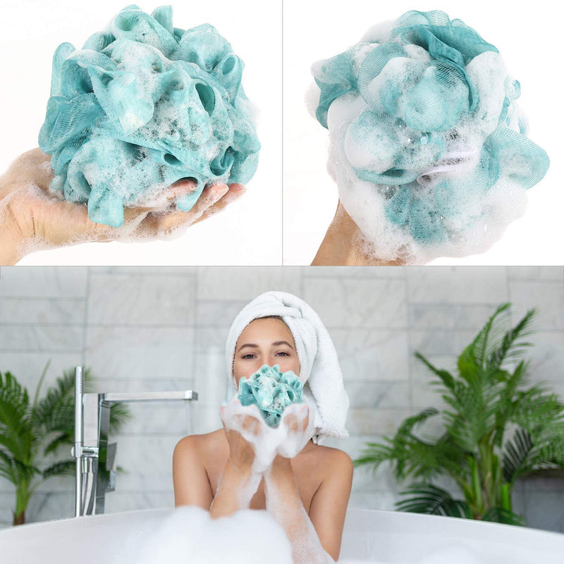 [Australia] - 6 pcs Bath Loofah Shower Sponge Pouf Body Scrubber Exfoliator Scrubber Ball White,Blue,Gold 