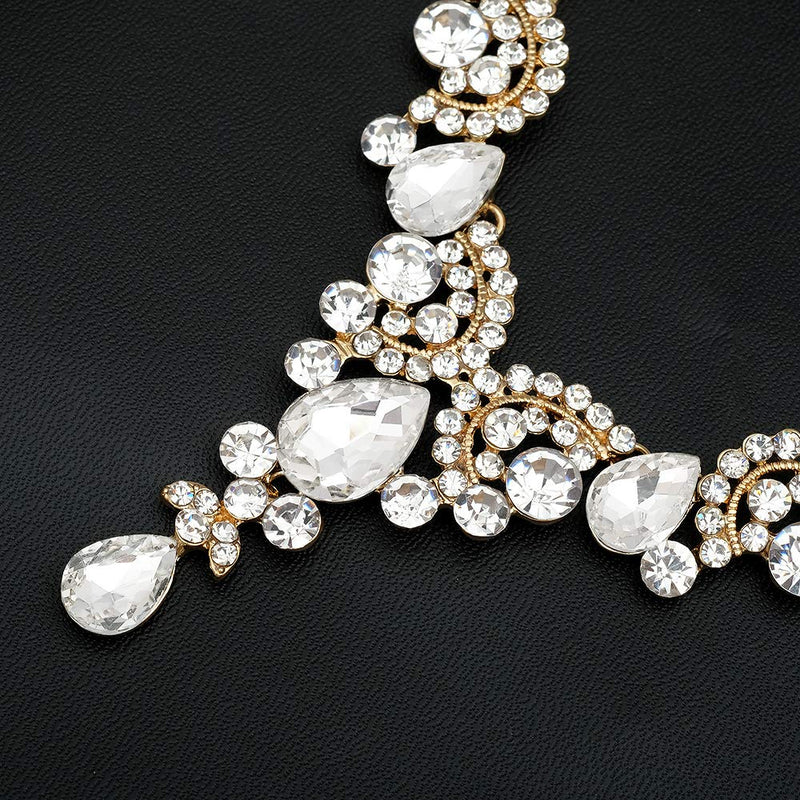 [Australia] - CSY 4 Pcs/Sets Elegant Crystal Necklace Earrings Bracelet Ring Bridal Wedding Costume Jewelry Sets for Brides Women Gifts Gold Plated - White 