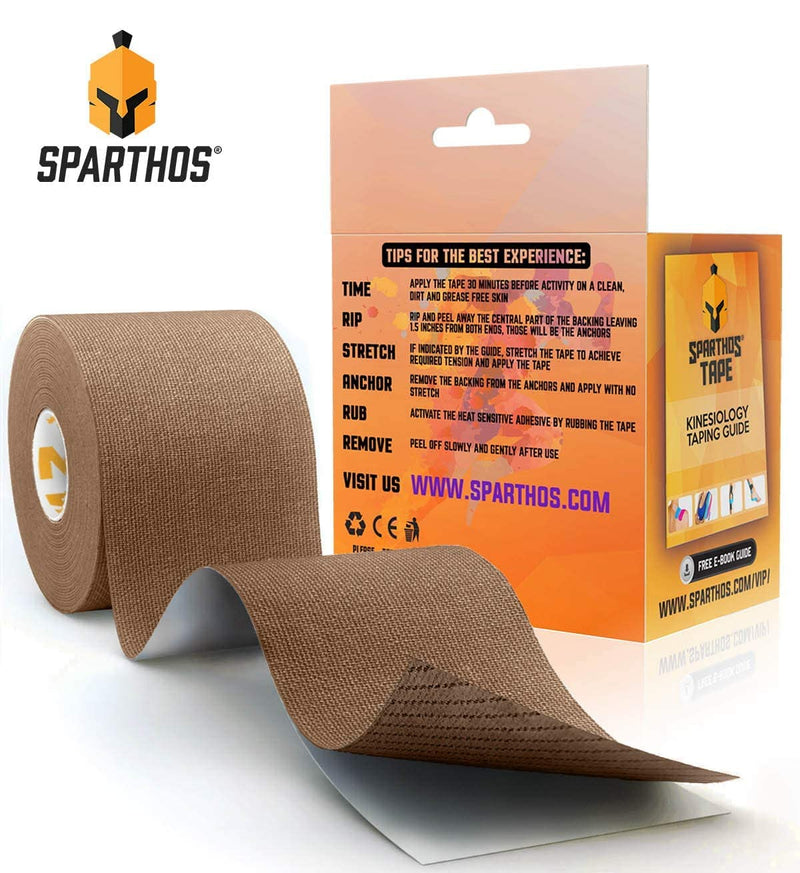 [Australia] - Sparthos Kinesiology Tape [Mountain Brown - 16.4ft Uncut Roll] x Ice Packs for Injuries [Size Medium + Cover] 