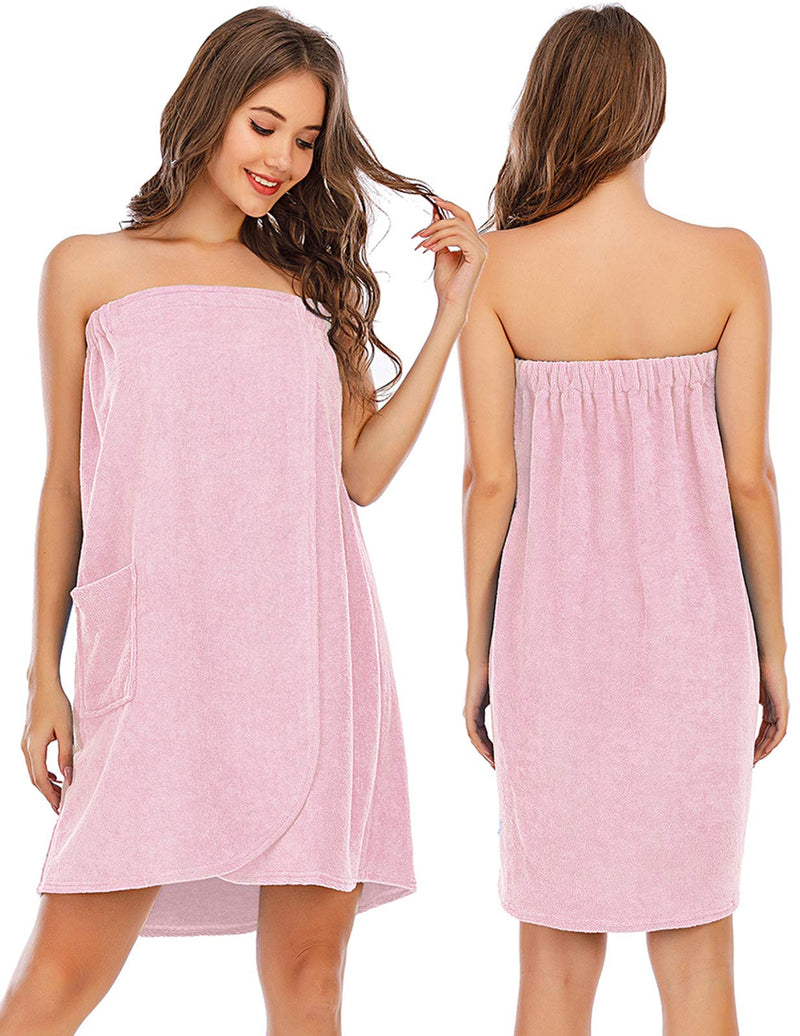 [Australia] - Veseacky Women Bath Wrap Towel for Shower with Pocket Adjustable Robe & Facial Headband S-XL Bb-sunny Pink Large 