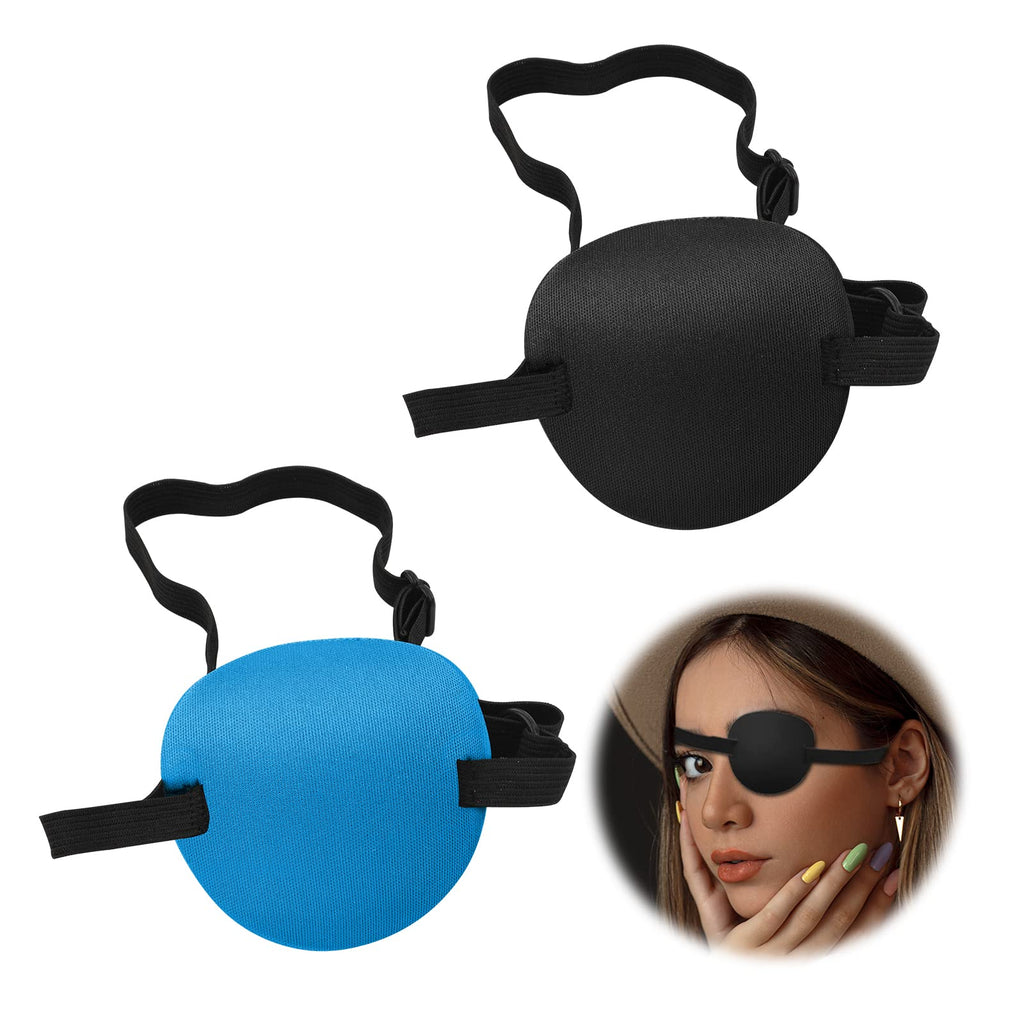[Australia] - 2pcs Eye Patches, Adjustable Medical Eye Patches for Adults & Kids Comfortable Eye Patches for Kids Left & Right Eye with 3D Groove Design for Surgery Recovery Period, Daily Use (Black, Blue) 