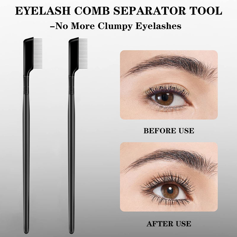 [Australia] - Eyelash Comb Eyelashes Separator Curler 2 PCS, Eyelash Brush with Metal Teeth Mascara Separated Lash Comb, Eyebrow Brush -Black 