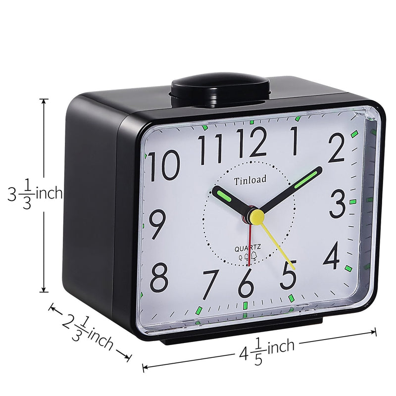 [Australia] - 4" Loud Crescendo Bell Alarm Clock Silent No Ticking,Snooze,Nightlight,Battery Operated,Easy Set(Black) Black 