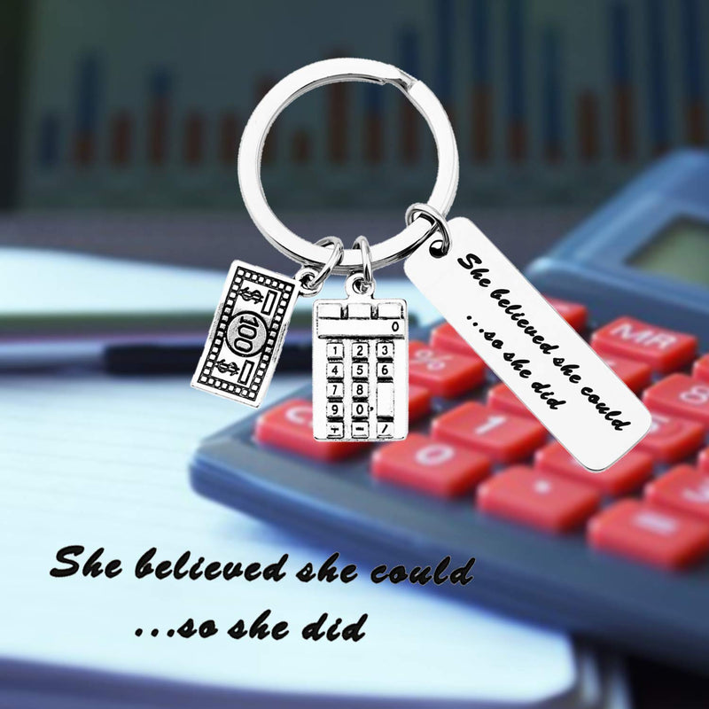 [Australia] - MYOSPARK Accountant Gift She Believed She Could So She Did Calculator Charm Keychain Inspirational Graduation Gift for CPA Accountant Auditor Calculator Keychain 