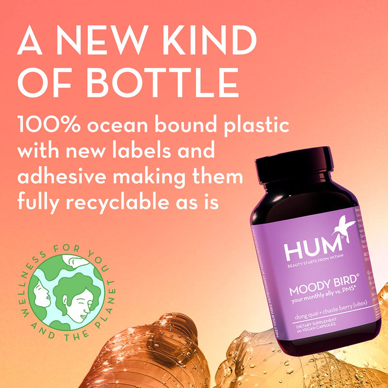 [Australia] - HUM Moody Bird - Mood Supplement for Women - Support for Cramps, Cravings, Irritability & Hormonal Balance - Chasteberry & Dong Quai Women's Monthly Support Supplement (60 Vegan Capsules) 