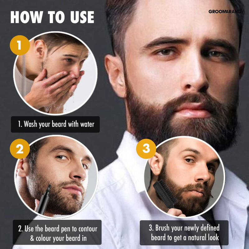 [Australia] - Beard Pen GROOMARANG® Beard Pencil Filler for Men - Natural Enhancer to Fill, Shape and Define - Black or Brown (Black) 