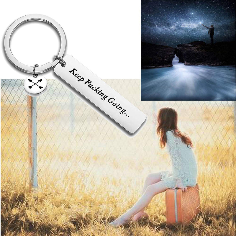 [Australia] - FEELMEM Inspirational Gifts Keep Fucking Going Keychain Arrows Charm Recovery Jewelry Encouragement Gift for Best Friend Cancer Awareness Gifts silver 