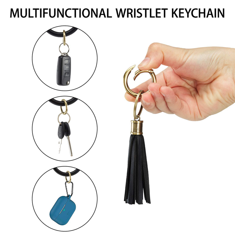 [Australia] - ECOSUSI Wristlet Keychain Key Ring Bracelets Card Holder Purse with Tassel, Bow Black 