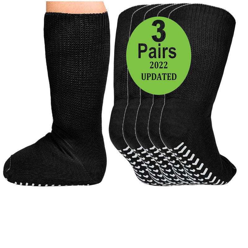 [Australia] - Diabetic Edema Socks - Oversized Anti-Slip Sock Stretches up to 30'' Over Calf for Swollen Feet Black 