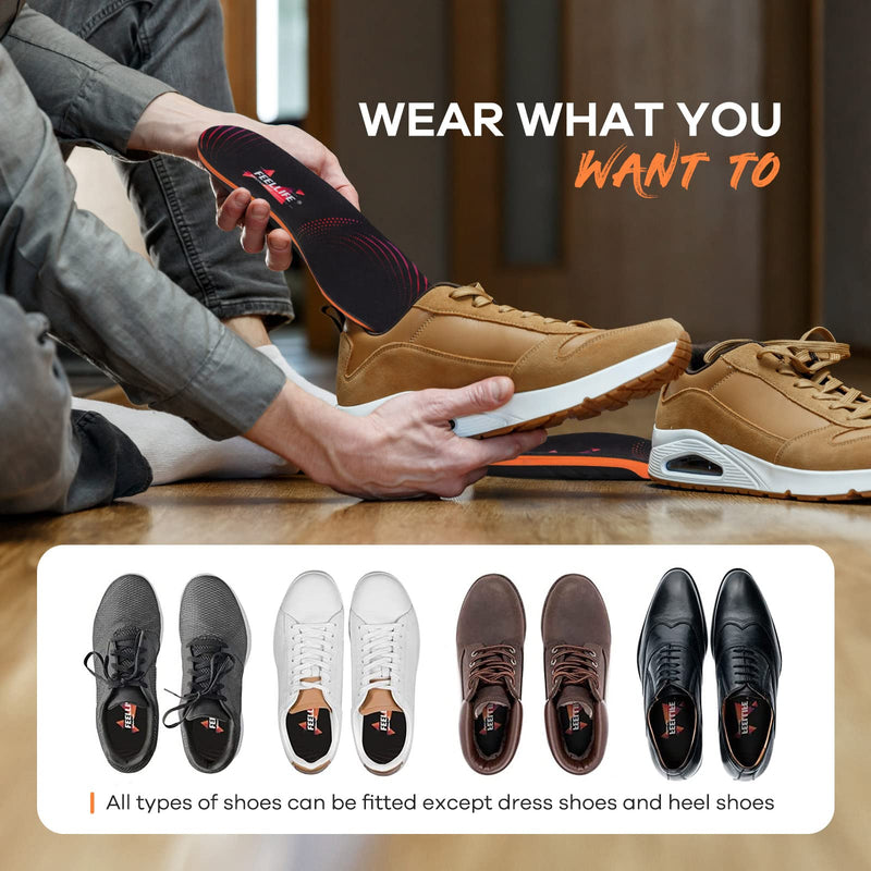 [Australia] - FeelLife Plantar Fasciitis Relief Shoe Inserts, Arch Support Insoles, Running Athletic Gel Shoe Insoles, Orthotic Insoles for Arch Pain, Trim to Fit: Men 8-11/Women 9-12, 1 Pair Black & Orange L(Men 8-11/Women 9-12) 