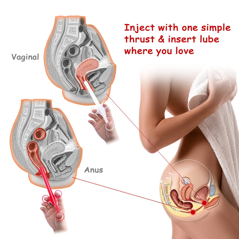[Australia] - ANGCURE Lube Applicator Syringes, Lubricant Tube Shooter with Smooth Rounded Cap for Men, Women & Couples, Reusable, Easy Use & Clean [10ml Scales][Red & White] 