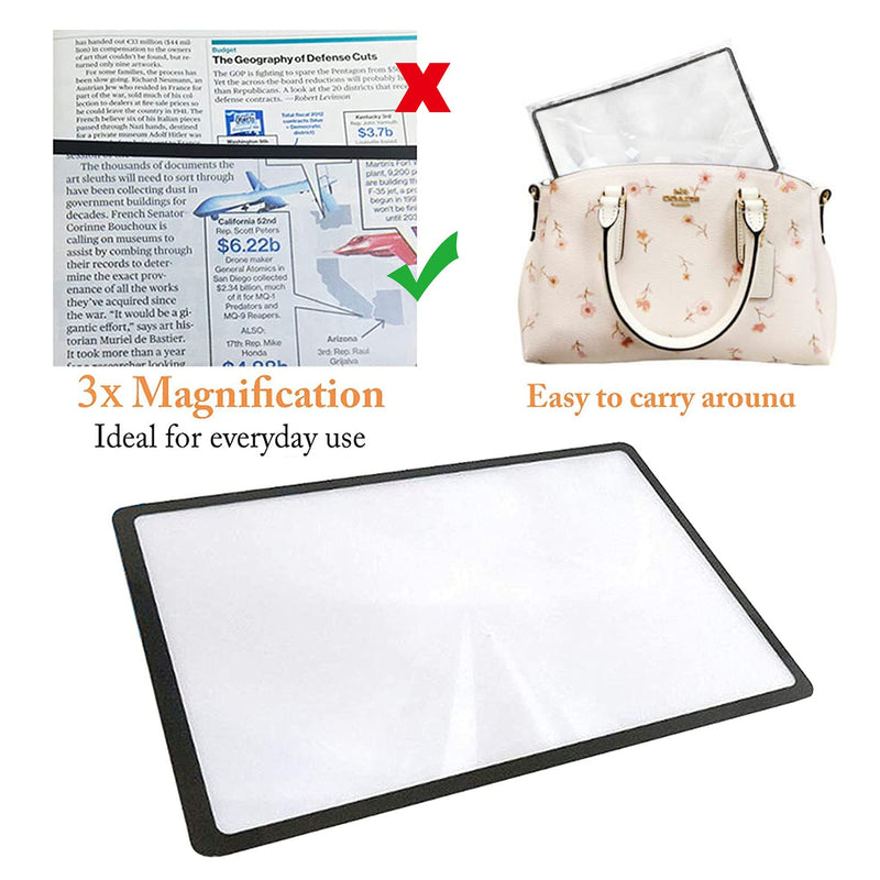 [Australia] - MagDepo Magnifying Sheet 2 Pack 3X PVC Page Size with 2 Bonus Card Magnifier and Pouches, Magnifying Glass for Reading Small Patterns, Maps and Books 