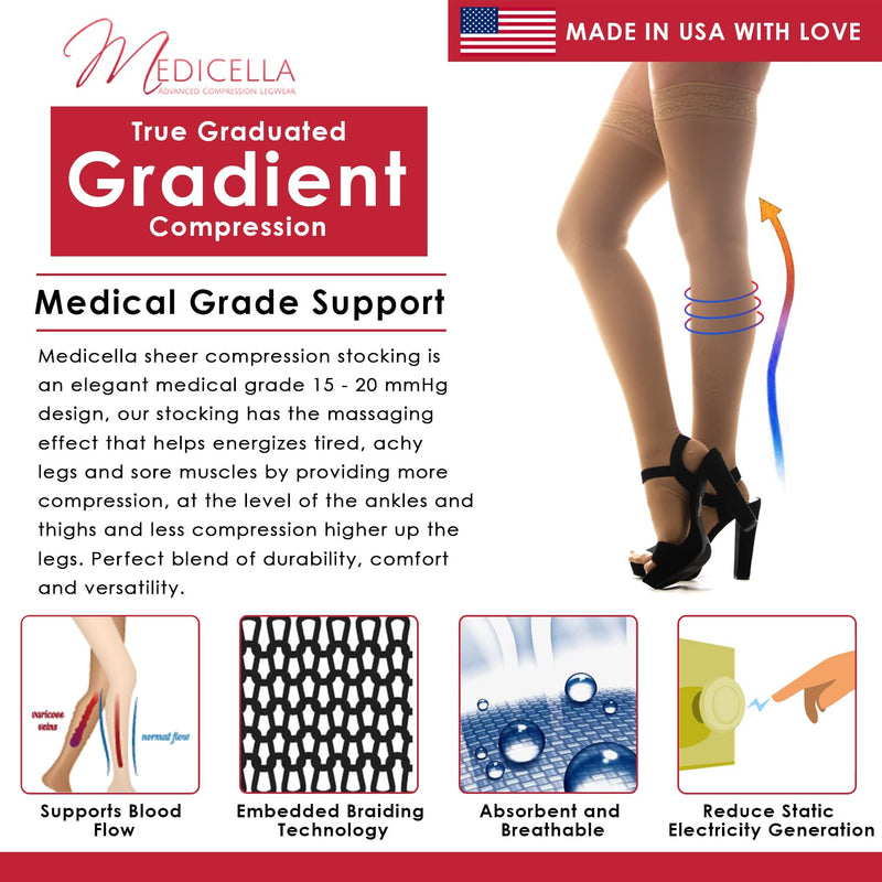 [Australia] - Medicella Premier Closed Toe Thigh High Compression Stockings for Women 15-20 mmHg Made in USA Medical Quality Sheer Moderate Pressure Support Circulation & Travel (X-Large, Beige) X-Large 