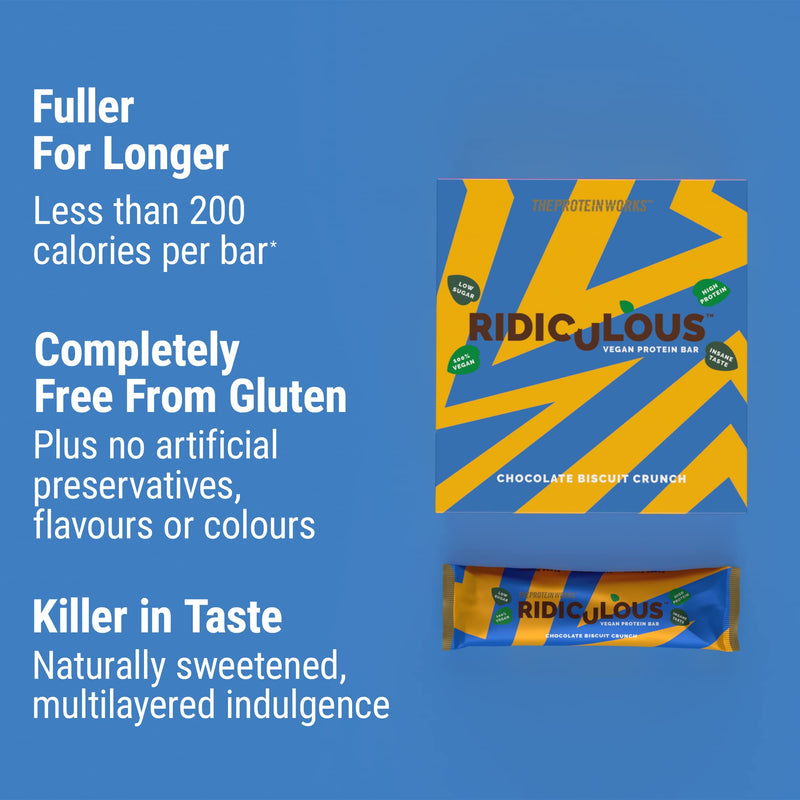 [Australia] - Protein Works - Ridiculous Vegan Protein Bar | Award Winning | 100% Plant Based & Palm Oil Free | High Protein | Chocolate Biscuit Crunch | Single - 47.5 g Single - 47.5g 