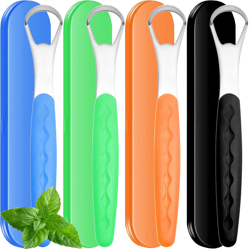 [Australia] - Tongue Scraper Cleaner, Tongue Scraper Tongue Brush, Portable Tongue Scraping Brush Scrubber Tools for Healthy Oral Care Mouth Hygiene (Black&Blue&Green&Orange) Black&blue&green&orange 