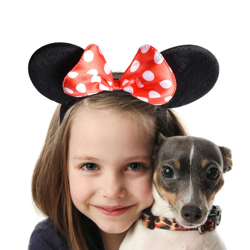 [Australia] - Picoway Mouse Ears Solid Black & Red Bow Headband Set of 20 