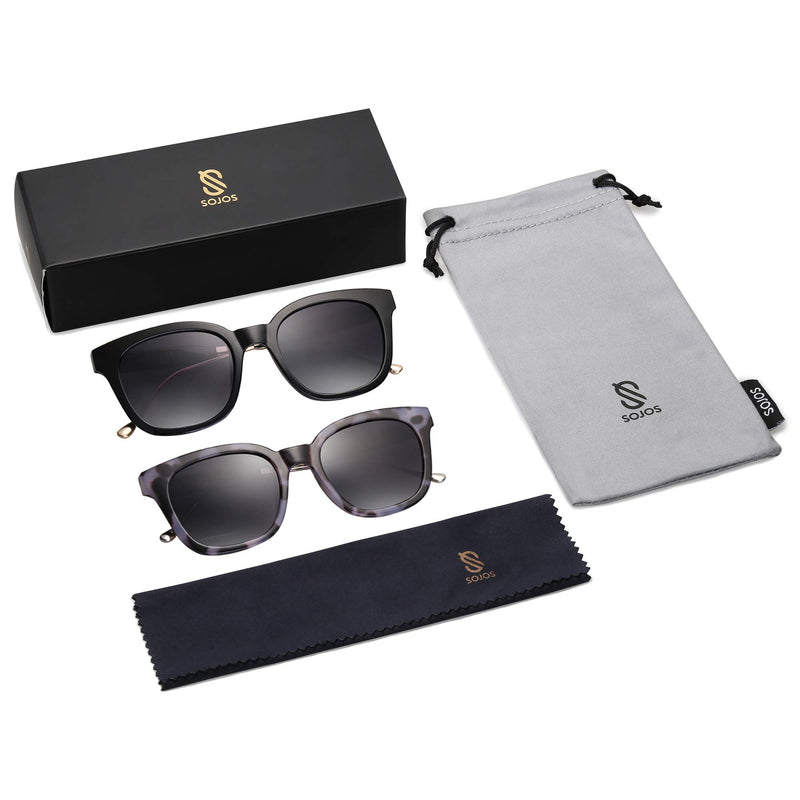 [Australia] - SOJOS Classic Square Polarized Sunglasses Unisex UV400 Mirrored Glasses SJ2050 Black & Black Marble Black & Grey 