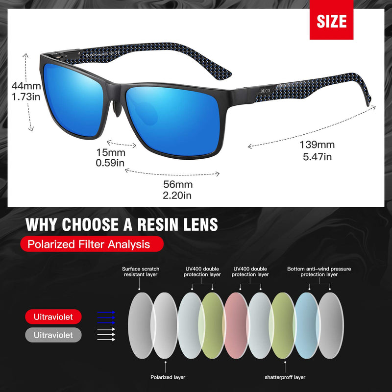 [Australia] - DUCO Men's Luxury Carbon Fiber Temple Polarized Sunglasses for Men Sports UV400 DC8206 Black Blue Temple Revo Blue Lens 