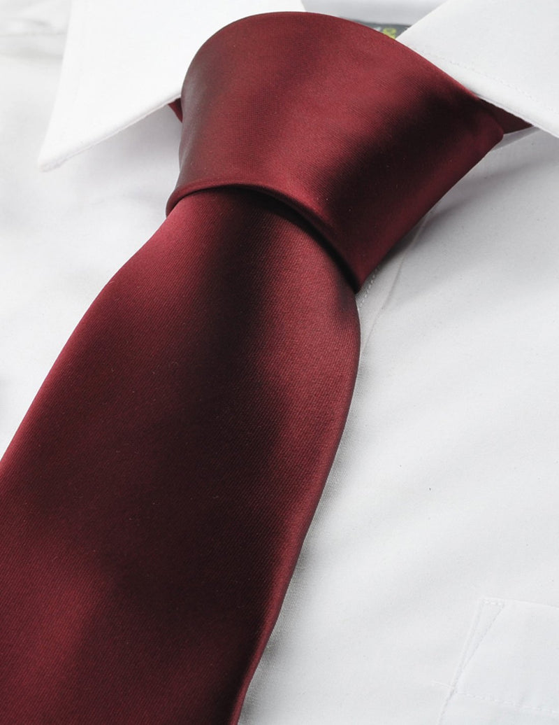 [Australia] - KissTies Solid Satin Tie Pure Color Necktie Mens Ties + Gift Box Burgundy Red 