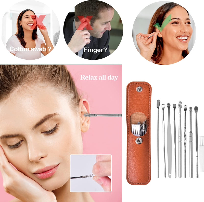 [Australia] - Ear Cleaner, Ear Wax Remover 9 in 1 Medical Ear Cleaner Stainless Steel with Storage Box Ear Cleaner, Suitable for Children (Brown) 0 Brown 