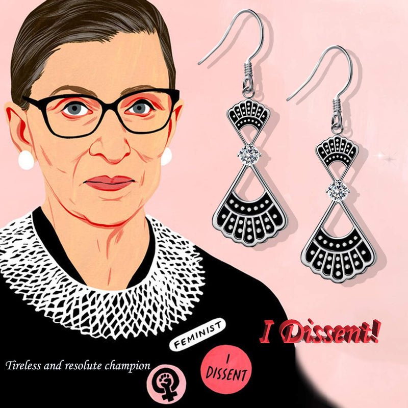 [Australia] - AOBOCO 925 Sterling Silver the Notorious RBG Dissent Collar Earrings Dangle Drop Jewelry Crystal from Austria Gifts for Mother Women Fan of Ruth Bader Ginsburg Sterling Silver Earrings 