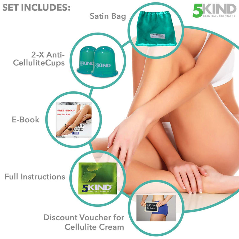 [Australia] - 5kind clinical skincare Anti-Cellulite Cup Set with Instructions, Satin Bag, Free e-Book and Discount Voucher for 5kind Professional Cellulite Cream 