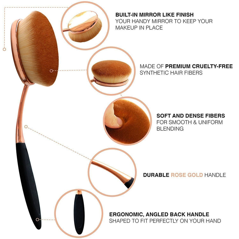 [Australia] - Foundation Oval Makeup Concealer Powder Brush Set, Rose Golden Rose Gold 