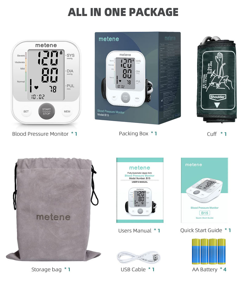 [Australia] - Metene Blood Pressure Monitor Upper Arm BP Cuff Machine, Accurate Automatic High Blood Pressure Machine Kit with Large Cuff 22-40cm, Pulse Rate Monitor for Home Use 