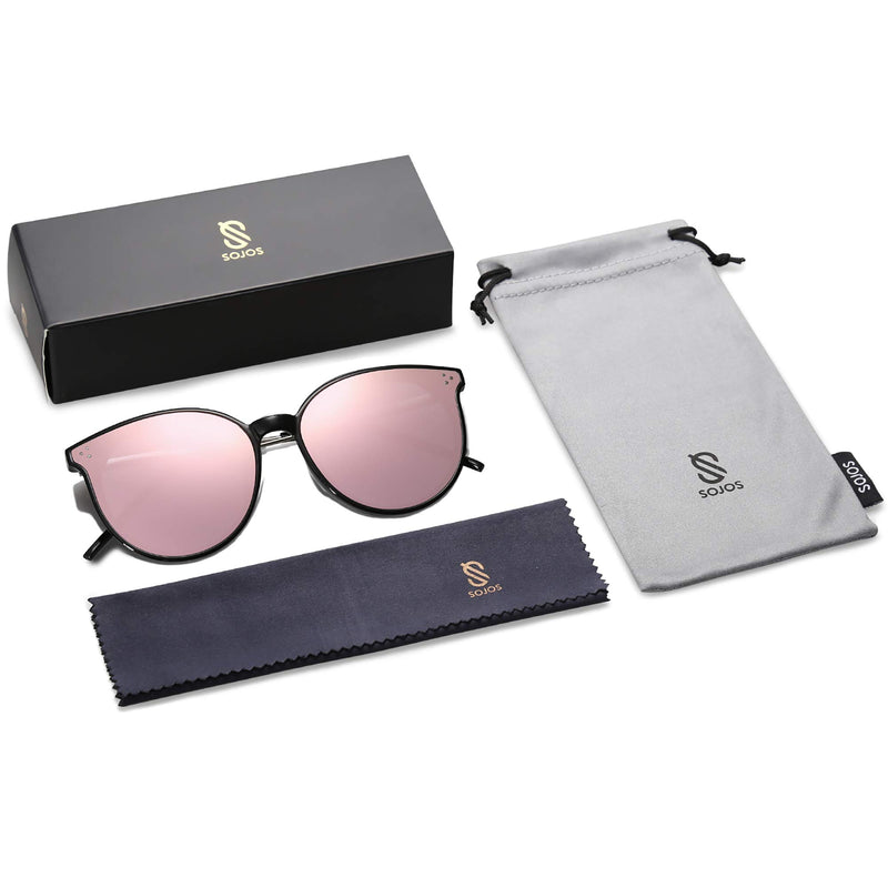 [Australia] - SOJOS Retro Round Sunglasses for Women Oversized Mirrored Glasses DOLPHIN SJ2068 C6 Black Frame/Pink Mirrored Lens 59 Millimeters 