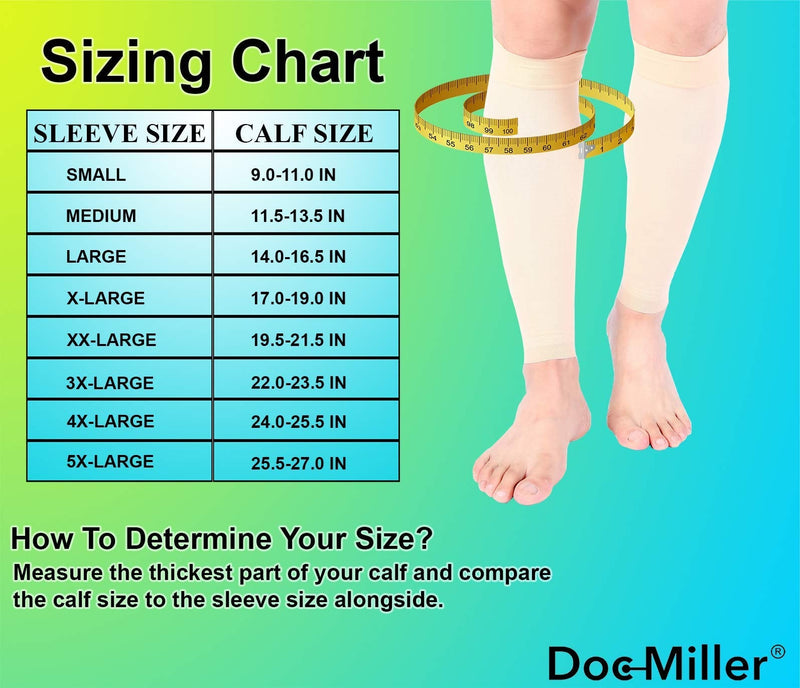 [Australia] - Doc Miller Calf Compression Sleeve Men and Women - 20-30mmHg Shin Splint Compression Sleeve Recover Varicose Veins, Torn Calf and Pain Relief - 1 Pair Calf Sleeves Pale Skin Color - Large Size 