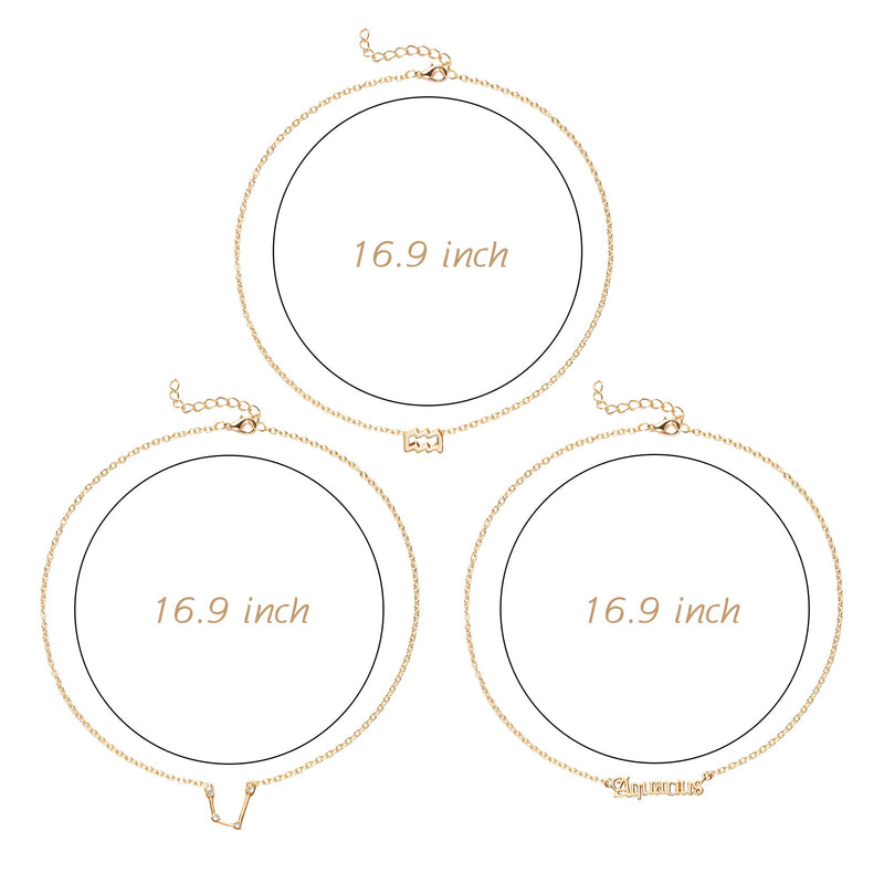 [Australia] - PANTIDE 3Pcs Constellation Zodiac Layer Necklaces for Women Girls, Retro Gold Plated 12 Constellation Pendant Necklace Exquisite Letter Horoscope Old English Zodiac Sign Necklace Jewelry Birthday Gift Aquarius 