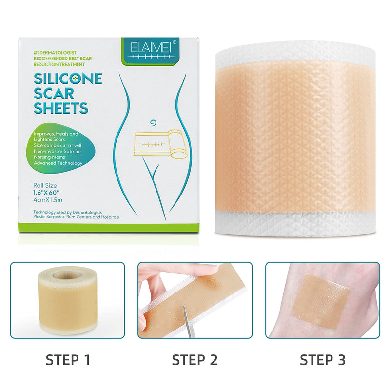 [Australia] - Silicone Scar Sheets, Medical Silicone Easy-Tear Gel Tape Roll, Scar Removal Sheets Works on Old & New Scars, Scar Treatment Sheets 1.6” X 60”roll-1.5m 1.6” x 60”Roll-1.5M Tape Roll 