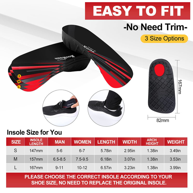 [Australia] - 330+ lbs Plantar Fasciitis Insoles, 3/4 Length High Arch Support Orthotic Inserts for Women & Men Heel Pain, Flat Feet,Heavy Duty Strong Support Pain Relief for Walking Running Black Red L/Men's 9-11, Women's 10-12 