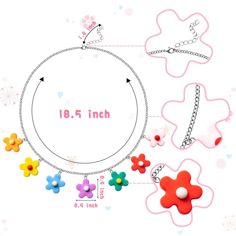 [Australia] - PANTIDE Colorful Flower Indie Necklace Cute Silicone Flowers Pendant Necklace Kawaii Egirl Y2k Style Kidcore Aesthetic Jewelry Gift for Women Girls Kids - 7 Colors 