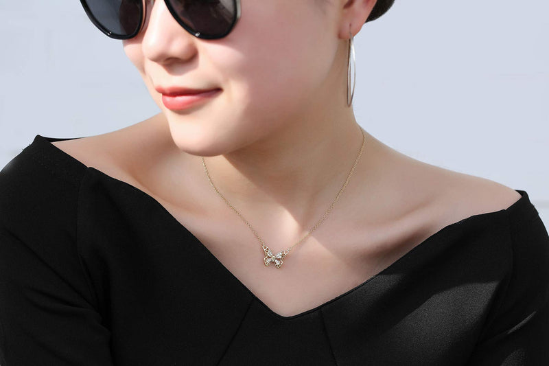 [Australia] - Ascona Dainty Butterfly Necklace 18K Gold/Silver/Rose Gold Plated Cubic Zirconia Butterfly Pendant Chain Necklaces for Women Grils 
