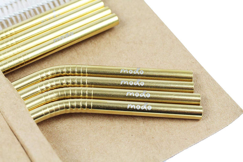 [Australia] - Stainless Steel Straw, Gold Eco Friendly Reuseable Metal Drinking Straws 8.5 inch with 2 Cleaning Brush (8 Pack – 4 Straight – 4 Curved) 