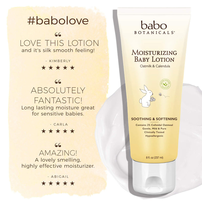[Australia] - Babo Botanicals Moisturizing Lotion - Face & Body Plant-Based Lotion for Babies, Kids & Adults with Sensitive or Dry Skin - with Colloidal Oatmeal, Organic Calendula & Shea Butter - 8 fl. oz. 8 Fl Oz (Pack of 1) 