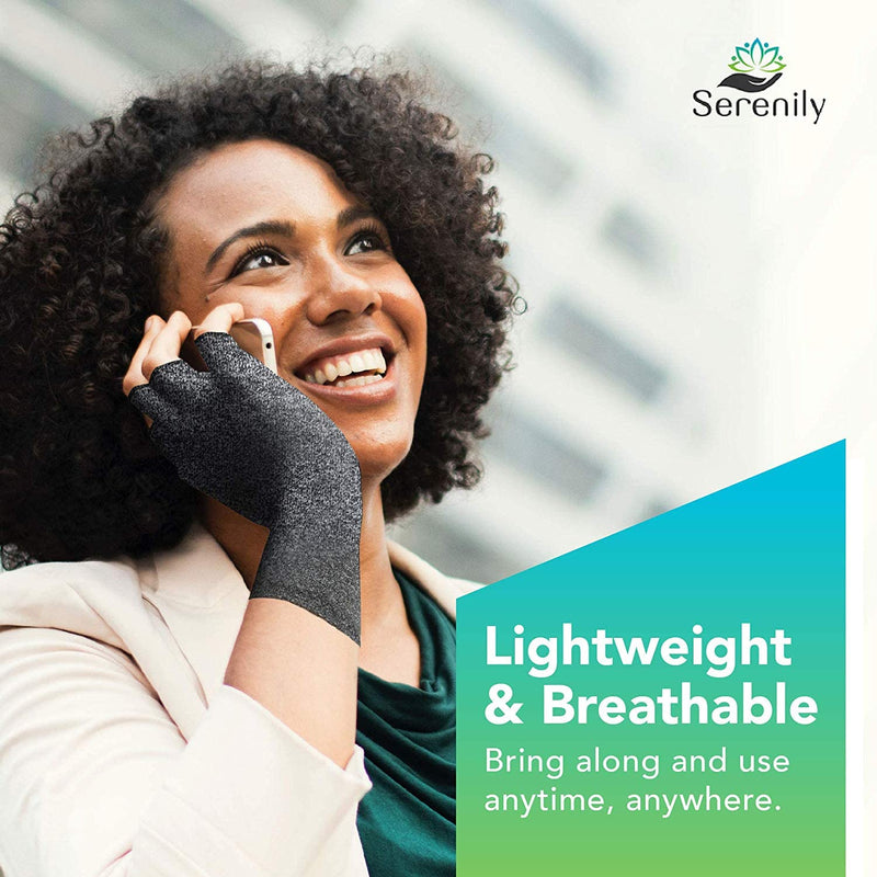 [Australia] - Serenily Arthritis Gloves - Hand Compression Gloves for Women & Men. Ortho Gloves for Carpal Tunnel, Swelling, & Raynauds Syndrome. Comfy Open Finger Glove for Rheumatoid & Osteoarthritis Pain Relief (S) Small (1 Pair) 