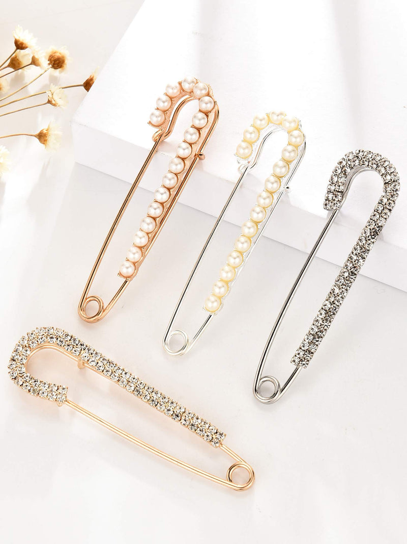 [Australia] - Boao 4 Pieces Women Brooch Pins Sweater Shawl Clips Faux Crystal and Pearl Brooches, 2 Styles 