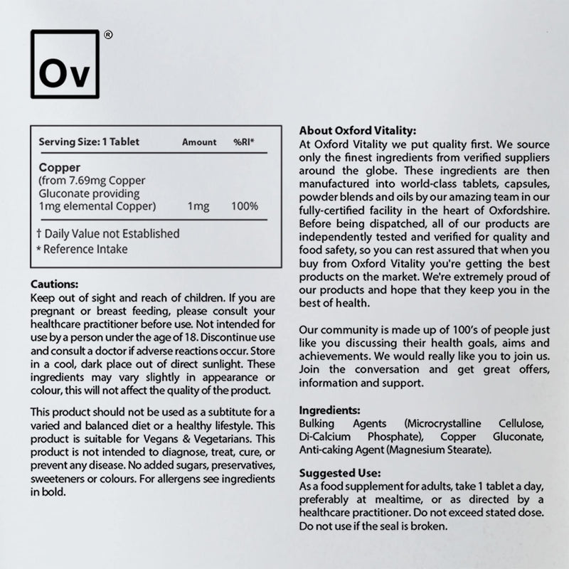 [Australia] - Copper Supplements | 1mg Tablets for General Health and Well Being | Oxford Vitality 1 Count (Pack of 1) 