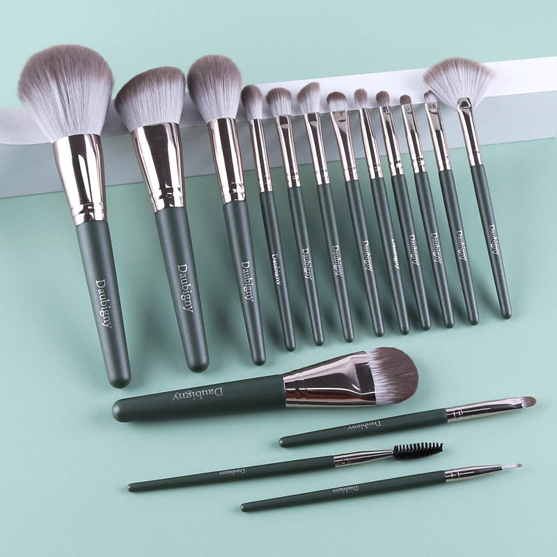 [Australia] - Makeup Brushes, Daubigny 16Pcs Complete Green Premium Synthetic Makeup Brush Set with Professional Foundation Brushes Powder Concealers Eye shadows Blush Makeup Brush for Perfect Makeup 