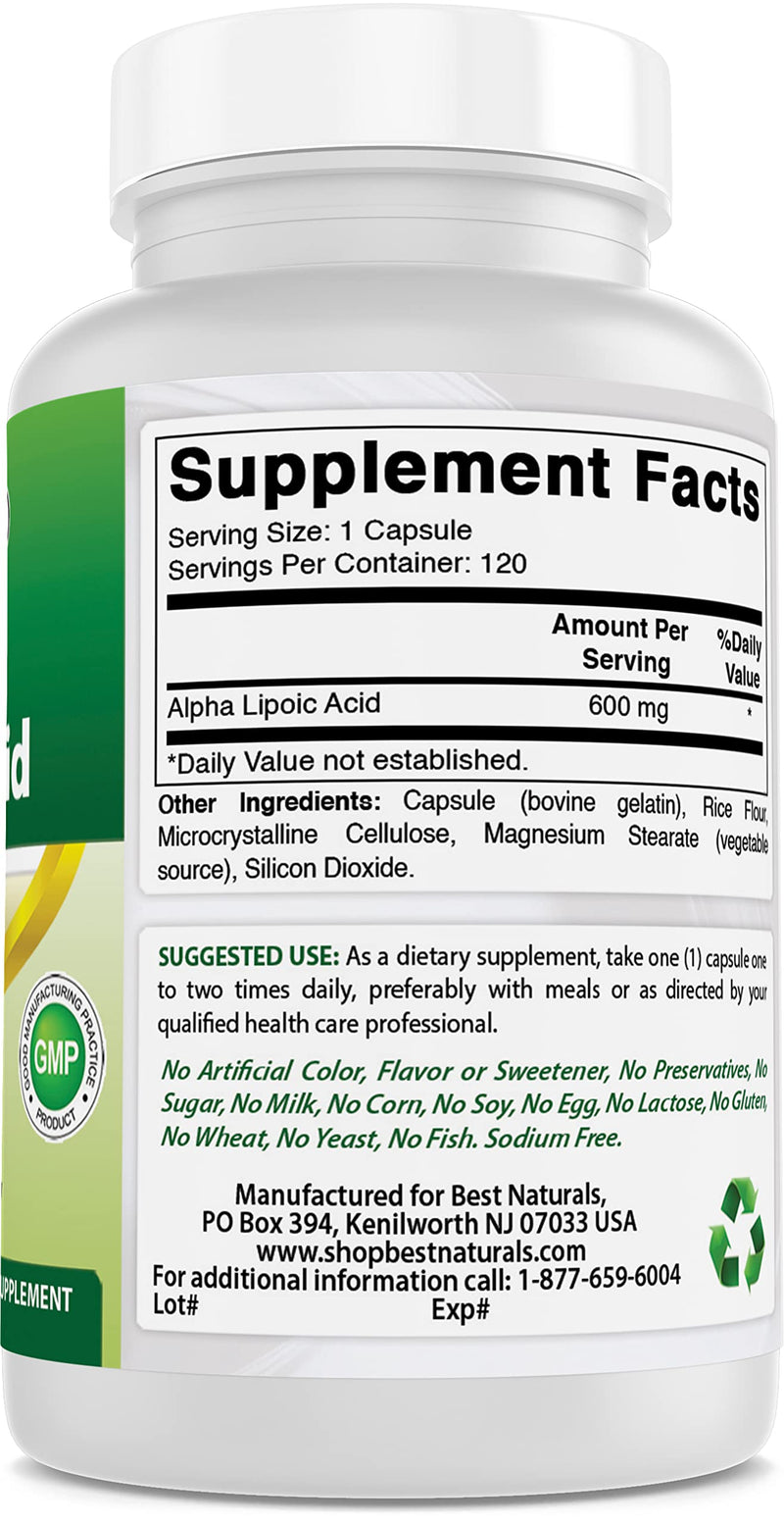 [Australia] - Best Naturals Alpha Liopic Acid 600 mg 120 Count - ALA Alpha Lipoic Acid Powerful Antioxidant 120 Count (Pack of 1) 