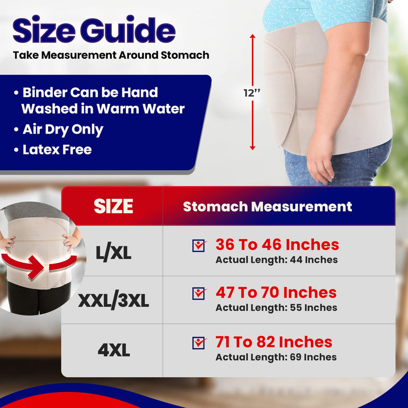 [Australia] - Abdominal Binder Plus Size Belly Binder – Postpartum Tummy Tuck Belt Gives Slimming Bariatric Band Stomach Compression Wrap to Help Hernia or Post Surgery, C Section Pregnancy Women Men (XXL/3Xl) XXL/3XL (47" to 70") 