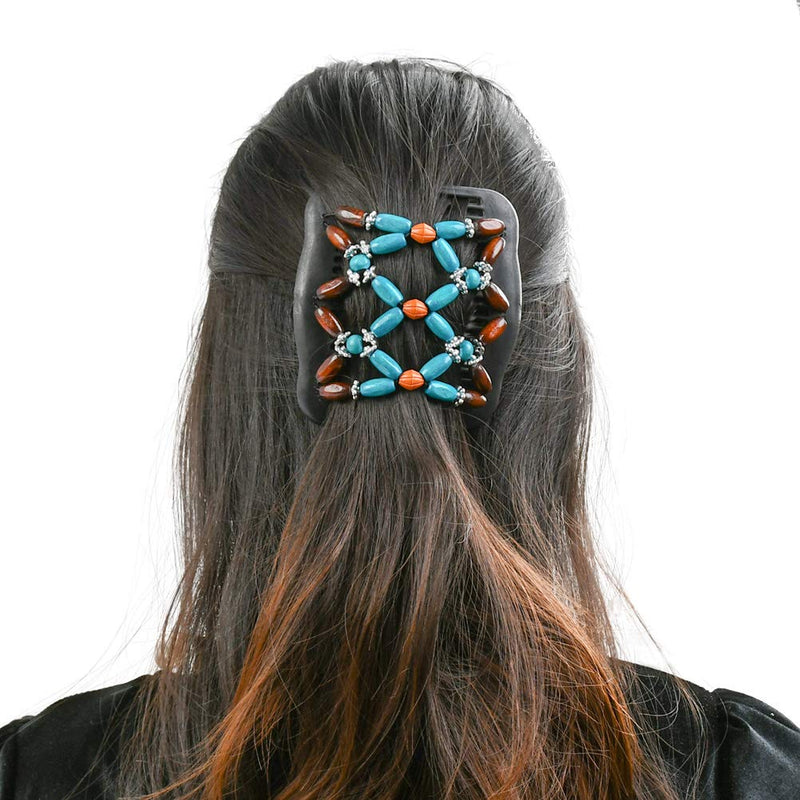 [Australia] - TIMESETL Beads Hair Combs, 6 pcs Elastic Magic Wood Beads Double Hair Comb Clip Stretchy Hair Accessories for Women Girls 