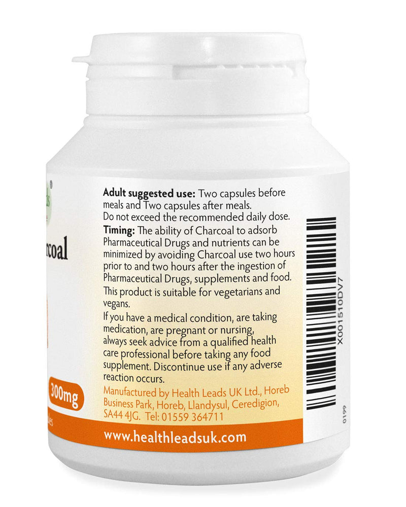 [Australia] - Activated Coconut Charcoal 300mg x 90 Capsules (Cocos nucifera), 100% Natural, High Absorbency, Vegan, Magnesium Stearate Free & No Nasties, Made in Wales 
