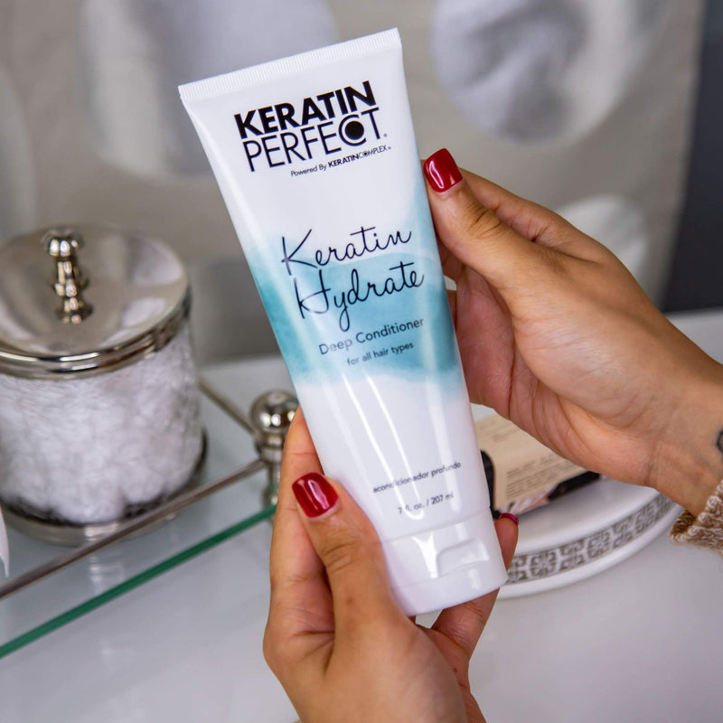 [Australia] - Keratin Perfect Hydrate Deep Conditioner for All Hair Types, Unique Protein Blend Helps Retain/Restores Moisture and Elasticity, White, 7 Oz 